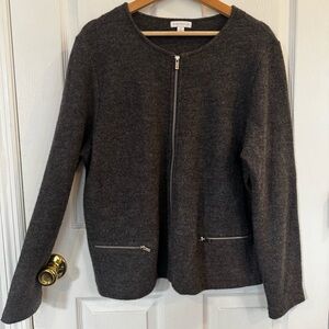 Charter Club Boiled Wool Blend Zip Front Jacket Gray XL